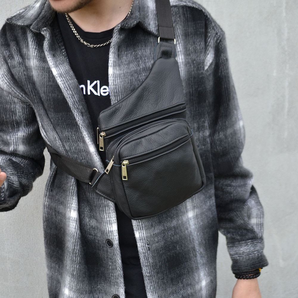 Сумка шкіряна чоловіча крос-боді, Сумка мішок через плече чоловіча кобура наплічна NJ-74 Львів - фото 1