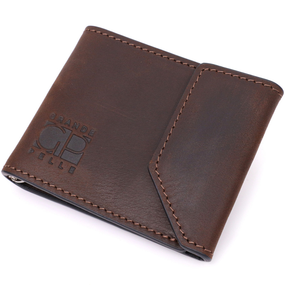 Надійний шкіряний затискач для грошей з тримачем Apple AirTag Коричневий (GRANDE PELLE) Київ - фото 5