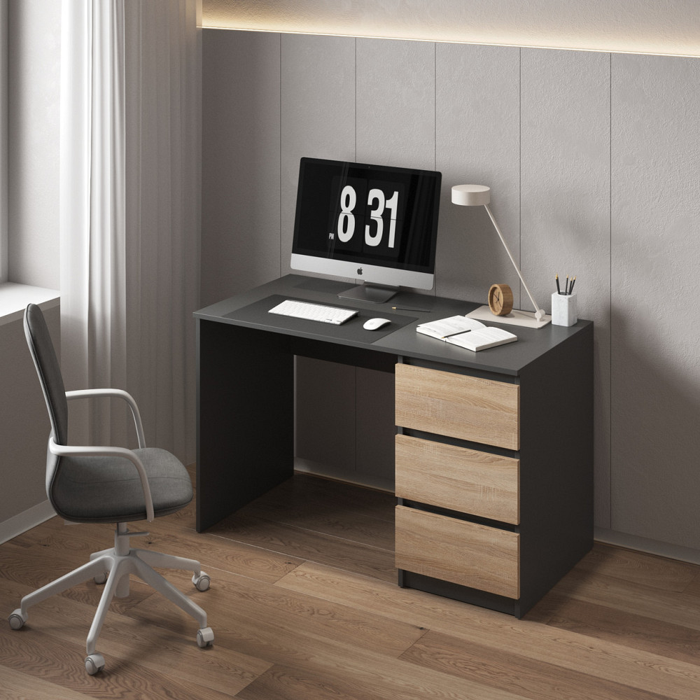 Компьютерный стол VAYS, письменный, современный, с тумбой cправа, 3 ящика з фасадами без ручек R-1 Антрацит-Дуб Сонома фасад Львов - изображение 1
