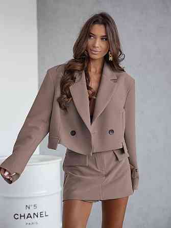 Женский стильный костюм: укороченный пиджак и юбка-шорты плотная турецкая костюмка Мокко, 44/46 Одесса