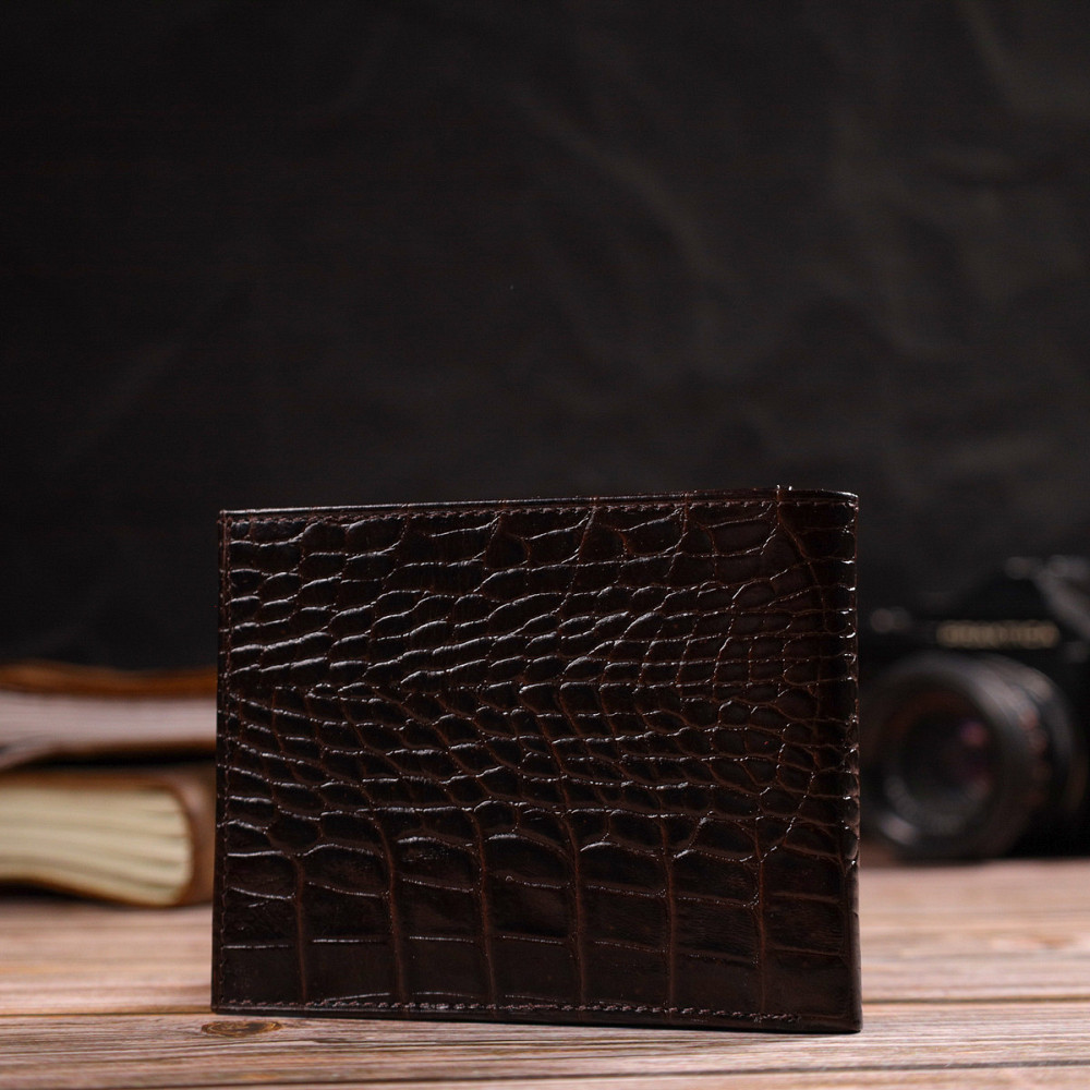 Вместительное мужское портмоне из натуральной кожи с тиснением под крокодила CANPELLINI 21870 Коричневый Киев - изображение 2
