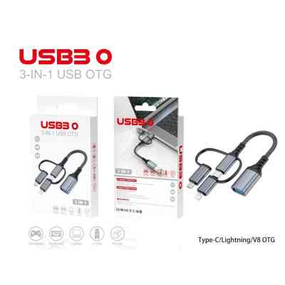 Переходник OTG USB 3.0 AF to USB-C + Micro 5P + Lightning 0.11m 60W XoKo (XK-AC-155) Винница