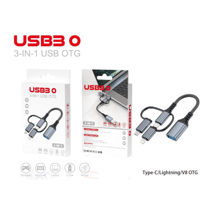 Переходник OTG USB 3.0 AF to USB-C + Micro 5P + Lightning 0.11m 60W XoKo (XK-AC-155) Винница - изображение 5