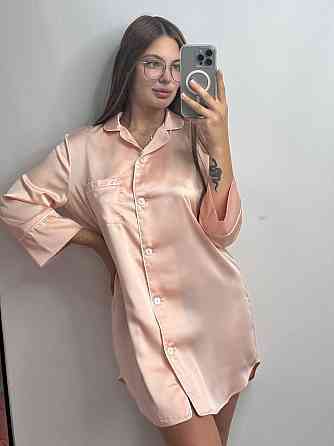 Жіноча нічна сорочка подовжена шовкова S Персиковий Харків