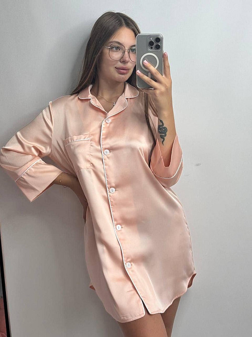 Жіноча нічна сорочка подовжена шовкова S Персиковий Харків - фото 1