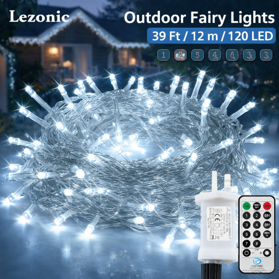 Гірлянда Lezonic Outdoor Fairy Lights 12 м — холодне світло, що створює атмосферу преміум простору Київ