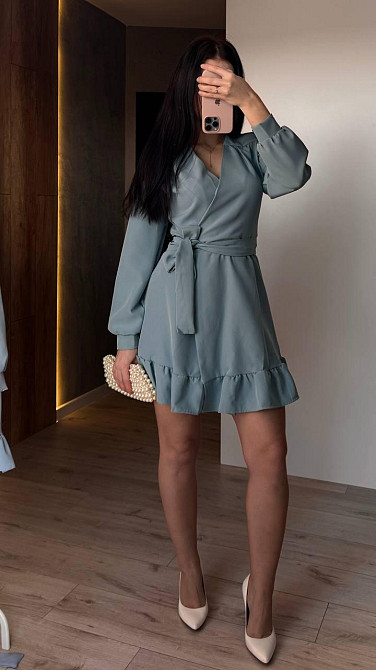 Женское романтическое платье на запах костюмка Бирюзовый Одесса - изображение 5