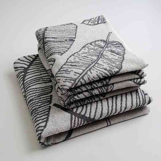 Набор махровых полотенец с рисунком перо 3шт GM Textile 50х90см, 50х90см, 70х140см 400г/м2 (Серый) Сумы