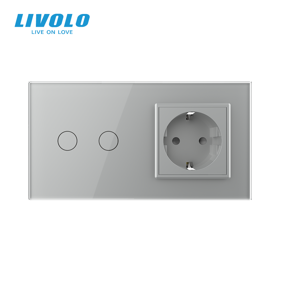 LIVOLO Сенсорний прохідний/перехресний вимикач 2 сенсора 1 розетка LIVOLO сірий матове скло Коломыя - изображение 4