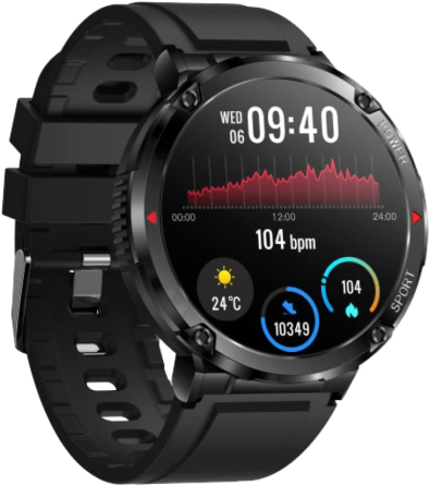 Смарт-часы Fitwell T30 Black водонепроницаемые спортивные с Bluetooth звонками AMOLED 1.6'' и мощным аккумулятором 600 мАч Киев