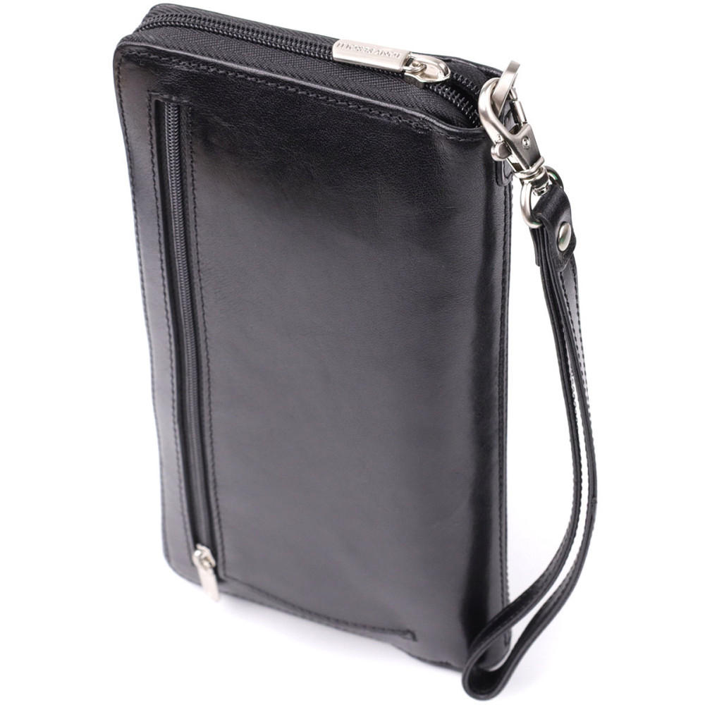 Мужской клатч на одно отделение из гладкой натуральной кожи Черный (Tony Perotti) Киев - изображение 12