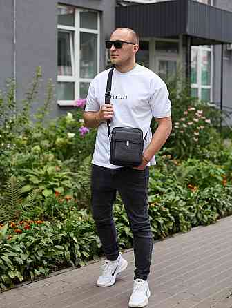 Чорна шкіряна чоловіча сумка-барсетка для щоденного використання Київ