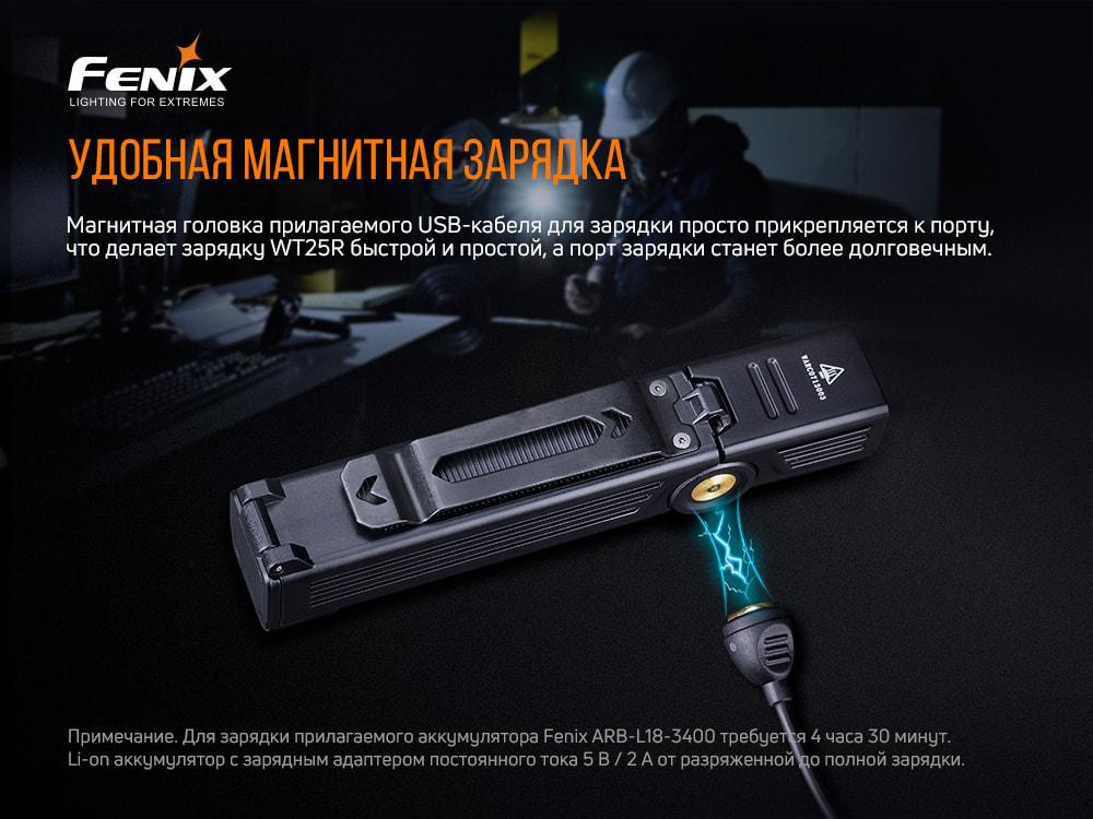 Ручний ліхтарик Fenix WT25R з магнітом 1000лм (Чорний) Вінниця - фото 7