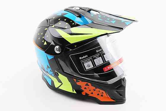 Шолом кросовий/ендуро/АТV зі склом BLD-819-7 L (59-60см), ЧОРНИЙ/ЖОВТО-СИНІЙ Киев