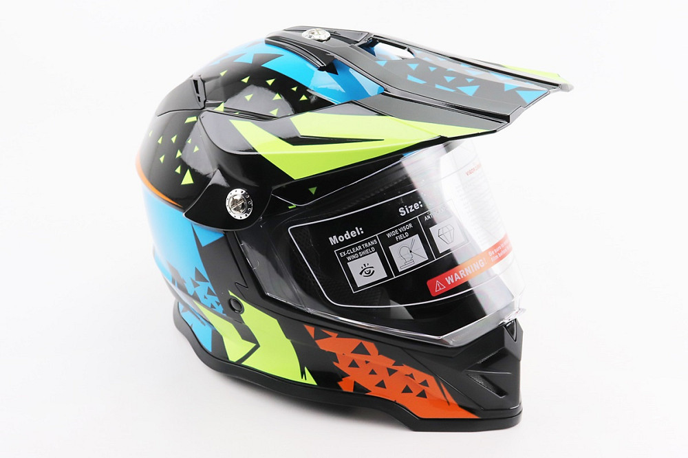 Шолом кросовий/ендуро/АТV зі склом BLD-819-7 L (59-60см), ЧОРНИЙ/ЖОВТО-СИНІЙ Киев - изображение 1