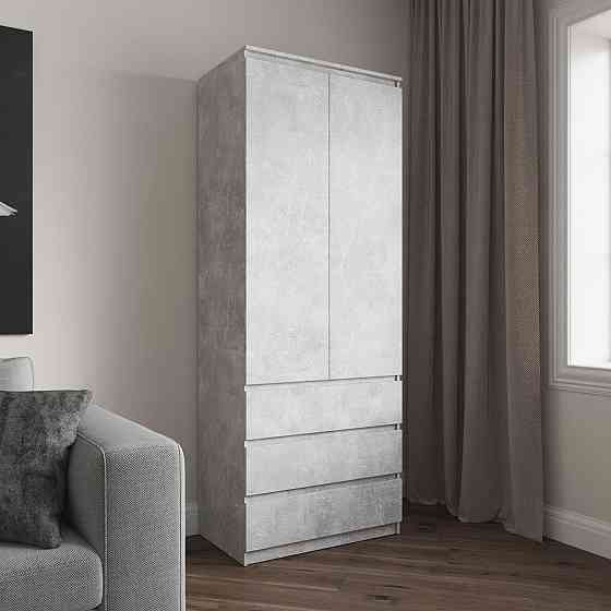 Шафа для одягу VAYS R-16 Бетон, 3 шухляди, полиці, без ручок, ЛДСП, 80×50×211 см – для спальні, вітальні, передпокою Львів