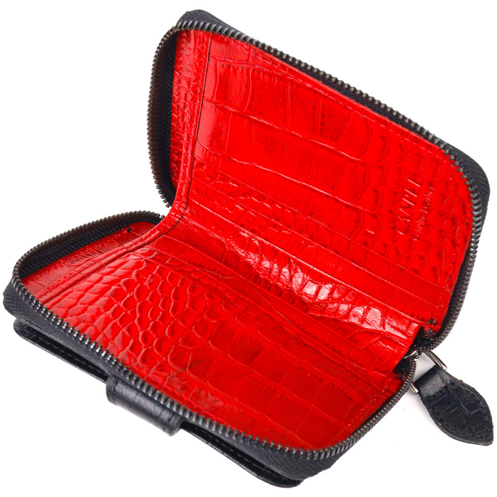 Практичное женское портмоне из натуральной фактурной кожи CANPELLINI 21491 Черное Киев - изображение 7