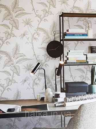 Обои виниловые на флизелине Marburg 31845 New modern крупные листья ветки коричневые кремовые на белом фоне Киев