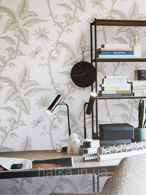 Обои виниловые на флизелине Marburg 31845 New modern крупные листья ветки коричневые кремовые на белом фоне Киев - изображение 1