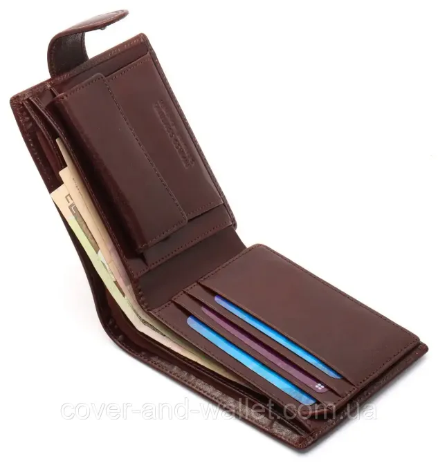 Солідний коричневий чоловічий гаманець з натуральної шкіри Marco Coverna BK047-801 Київ - фото 10