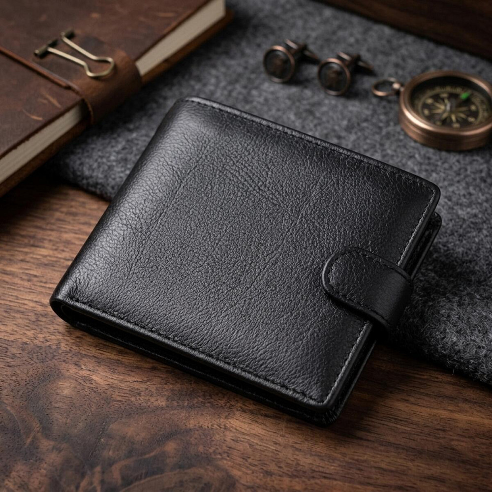 Классический мужской бумажник горизонтального формата из натуральной кожи ST Leather 23094 Черный Киев - изображение 14