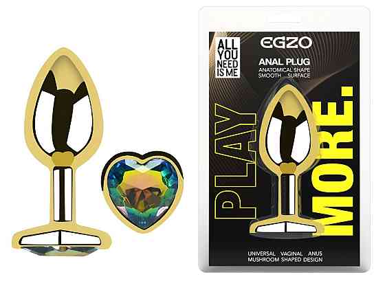 Анальная пробка с кристаллом EGZO - Gold Heart Plug Rainbow size M Sex Aura Киев