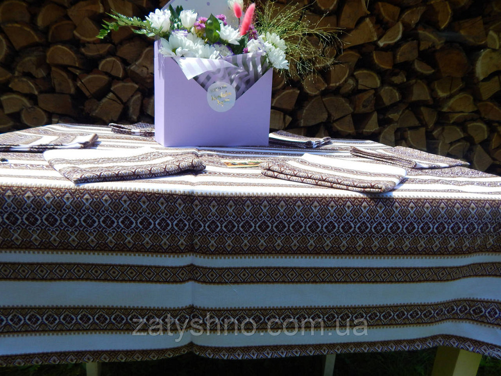 Вышитой столовый комплект: скатерть коричневая и 6 салфеток Киев - изображение 7