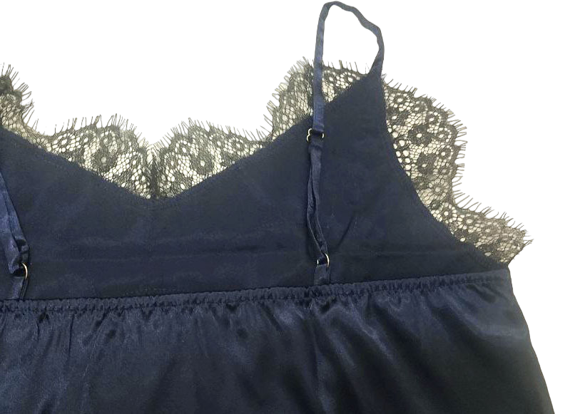 Пижама женская атласная с кружевом майка+шорты Темно-cиний XS/S Харьков - изображение 7