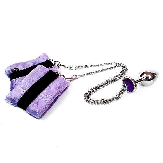 Наручники з металевою анальною пробкою Art of Sex Handcuffs with Metal Anal Plug size M Purple Sex Aura Київ