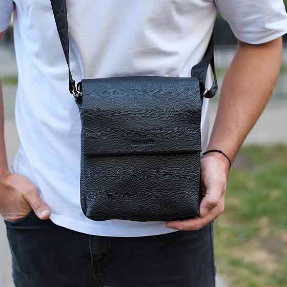 Мужская кожаная сумка черная Кожаный мужской мессенджер черный Tiding Bag Київ
