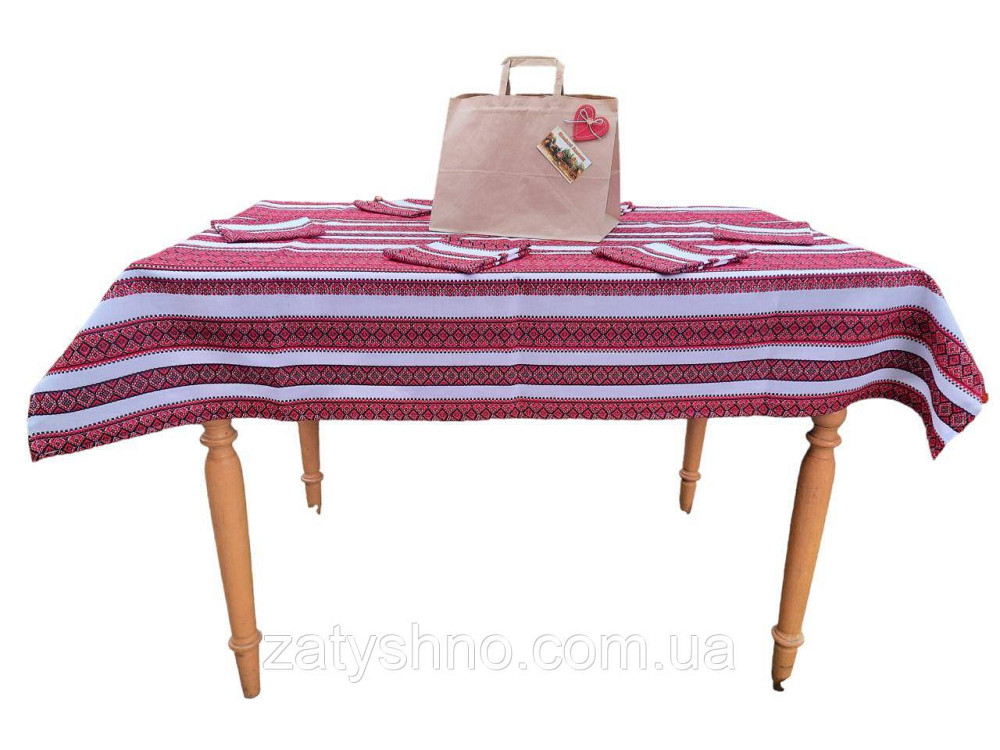 Червона скатертина з серветками машинна вишивка 230*140 Київ - фото 3