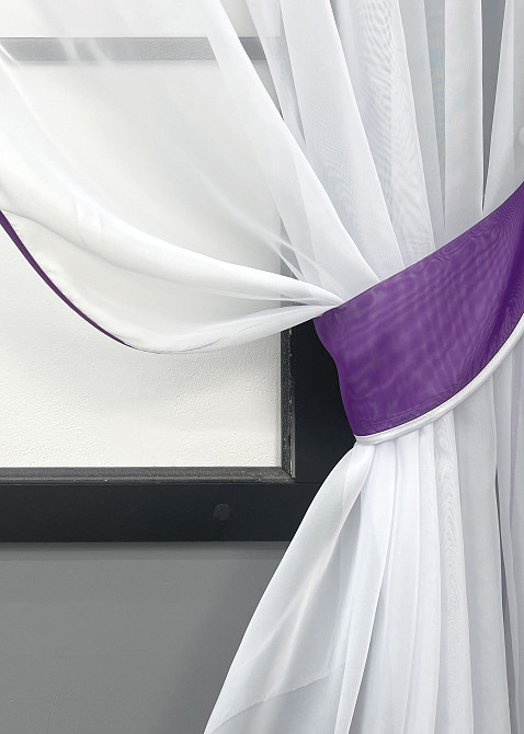 Кухонні штори VR-Textil № 091к з ламбрекеном і підв'язками фіолетовий з білим 280х170 см (50-269) Київ - фото 8