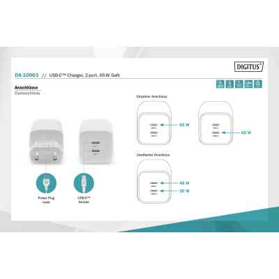 Зарядний пристрій Digitus 2xUSB-C PD65W GaN (DA-10063) Вінниця