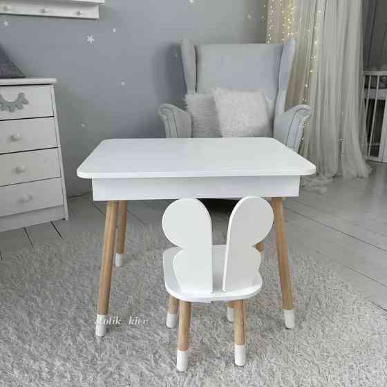 Детский столик и стульчик бабочка белый. Столик с нишей для карандашей и разукрашек Киев