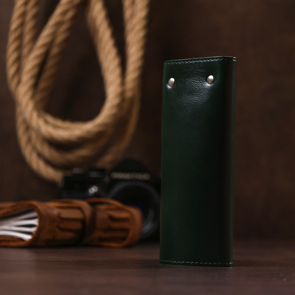 Сучасна шкіряна ключниця Зелений (SHVIGEL) Київ - фото 3