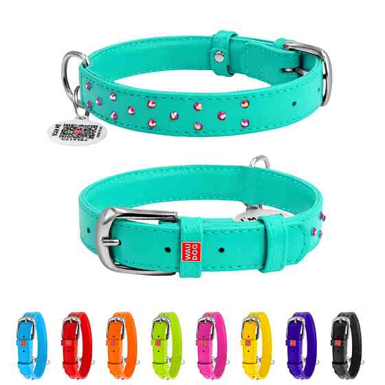 Нашийник для собак шкіряний WAUDOG Glamour з QR паспортом, з клейовими стразами, Ш 20 мм, Дов 3 Коломия