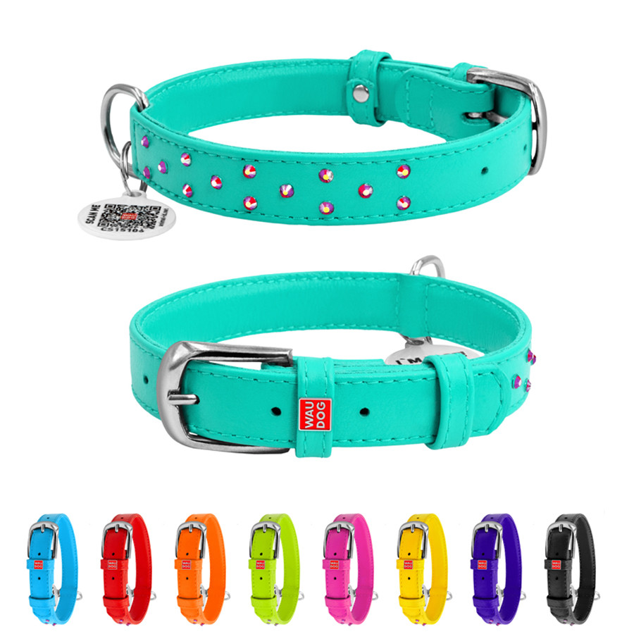Нашийник для собак шкіряний WAUDOG Glamour з QR паспортом, з клейовими стразами, Ш 20 мм, Дов 3 Коломыя - изображение 1