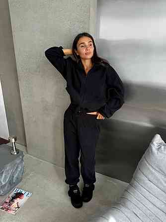 Жіночий теплий спортивний костюм: кофта та штани турецький двосторонній фліс Чорний, 46/48 Одеса