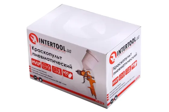 Пистолет покрасочный пневмат. Intertool HVLP 1.5мм в/б пластик 600мл Винница