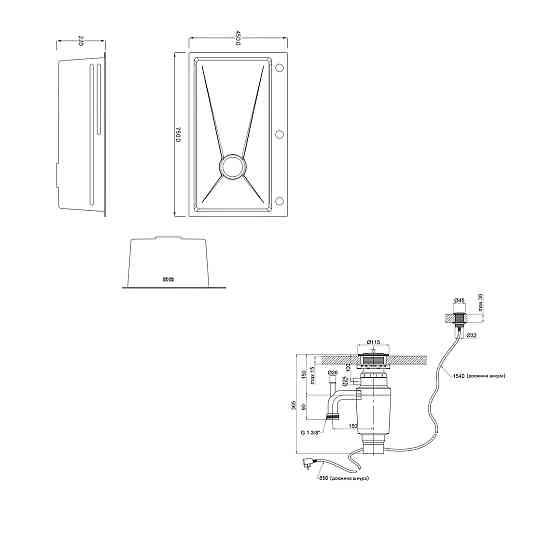 Комплект Lidz Handmade H7545 Мийка для кухні інтегрована Decor Honeycomb LDH7545DEC48372 + Lidz (BLA) Подрібнювач для Київ