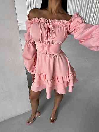 Женское стильное мини платье с воланами креп костюмка Пудра, 42/44 Одесса