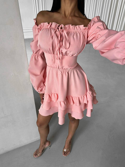 Женское стильное мини платье с воланами креп костюмка Пудра, 42/44 Одесса - изображение 1