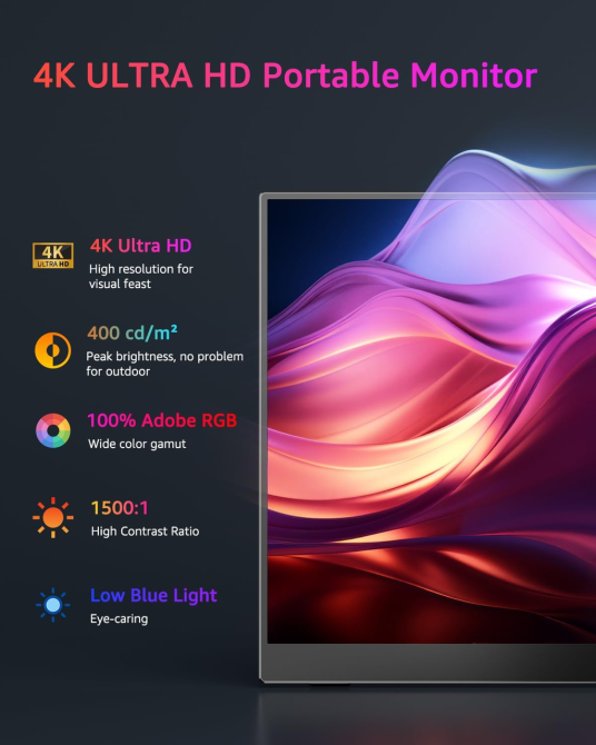 Портативний монітор Yodoit 15.6" 4K UHD IPS (3840x2160), Type-C, Mini HDMI, HDR, Smart Cover для MacBook, PC, PS5/Xbox Київ - фото 10