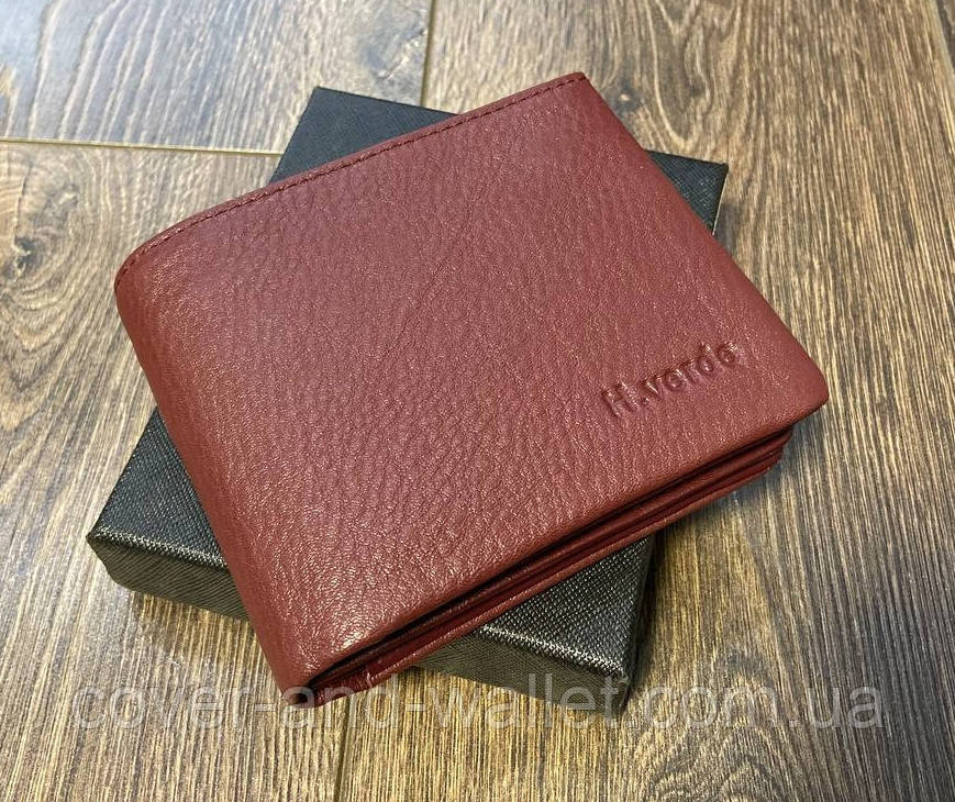 Бордовий компактний шкіряний жіночий гаманець на магнітах H Verde Київ - фото 1