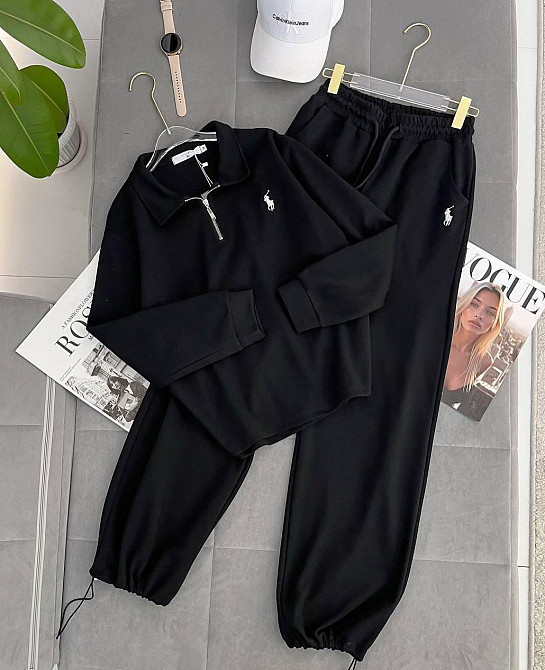 Жіночий стильний повсякденний костюм з утепленням якісна тринитка на флісі Чорний, 46/48 Одеса - фото 1