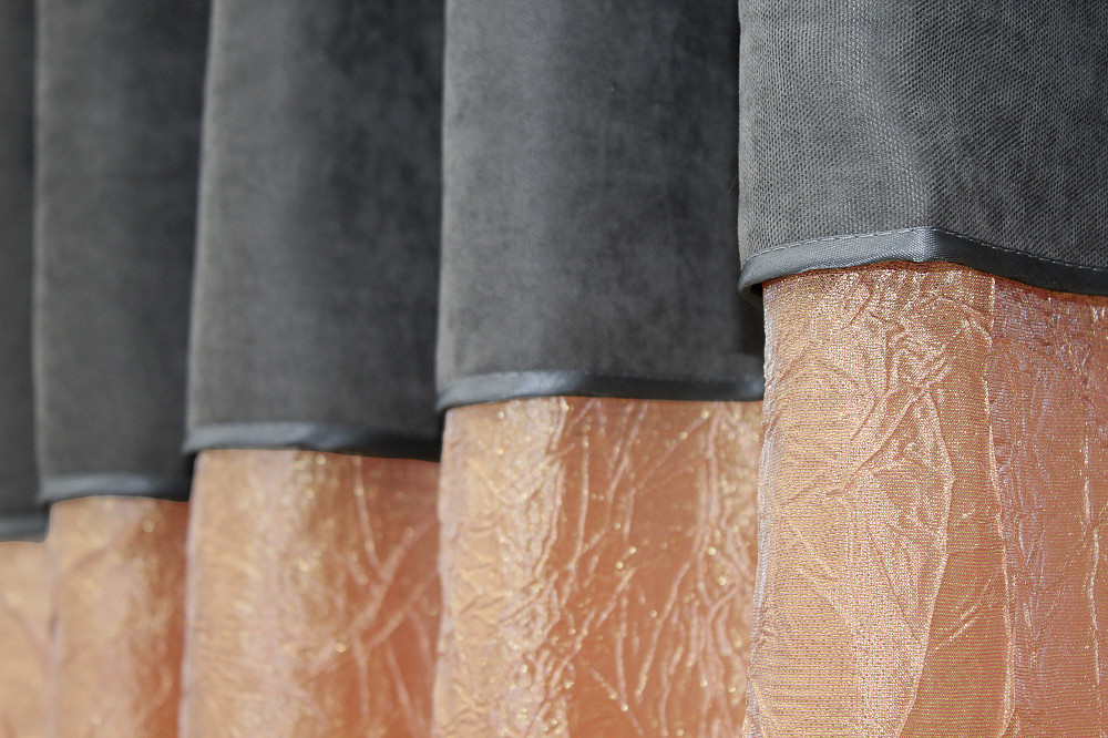 Кухонні штори VR-Textil № 073к з ламбрекеном і підхватами персиковий з сірим 290х170 см (52-0135) Київ - фото 4