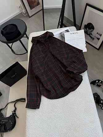 Жіноча класична сорочка в карту оверсайз крою костюмний тіар Шоколад Одеса