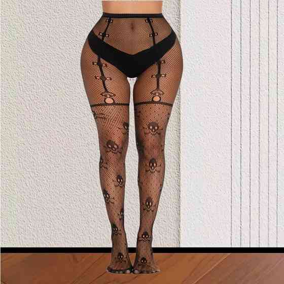 Колготки с черепами хэллоуин женские one size черный Киев