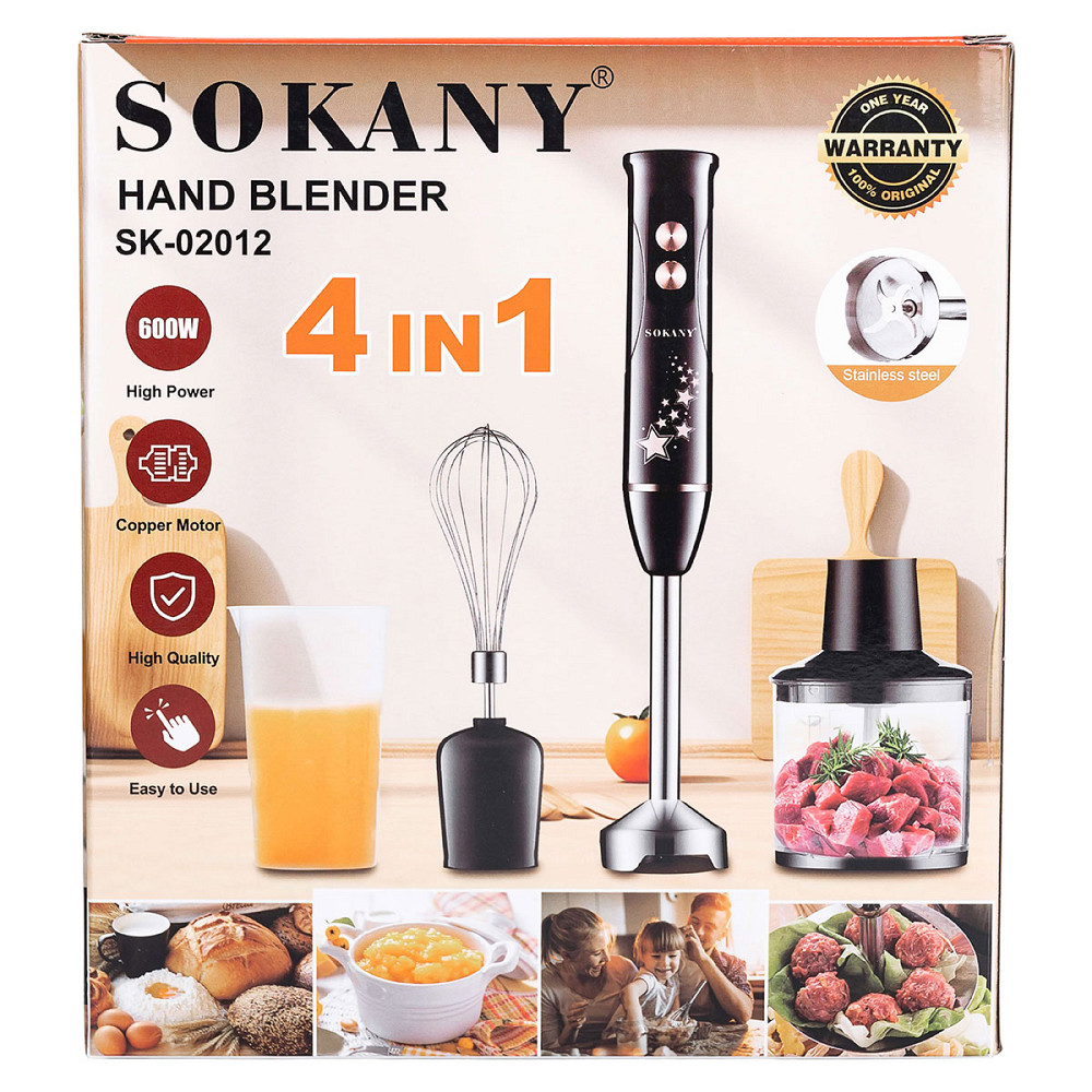 Блендер ручний занурювальний з насадками 4 в 1 600 Вт 2 чаші та вінчик Чорний Sokany SK-02012B Коломия - фото 5