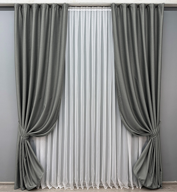 Комплект готових штор VR-Textil Шеніл однотонний № 1592ш Сірий 100х270 см 2 шт (31-026) Київ - фото 2